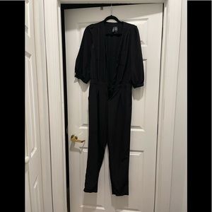 Bisou bisou black three quarter sleeve button down jumpsuit romper - party wear
